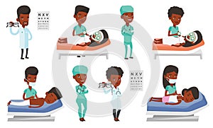 Vector set of doctor characters and patients.