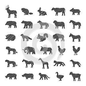 Vector set of domestic animals and wild animals.