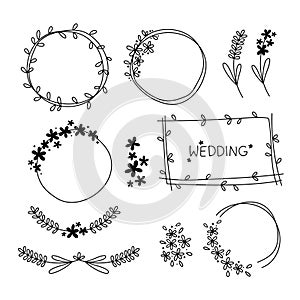 Vector set of doodles frames and wreathes.