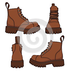 Vector set of drawings with brown boots. EPS10