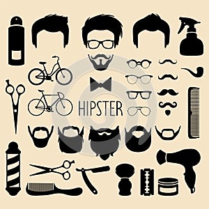 Vector set of dress up with men hipster haircuts etc.in flat style.App man faces creator with hairdresser salon elements