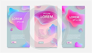 Vector set of dynamic modern fluid mobile banners. Abstract 3d liquid shapes template design. Social media stories, web