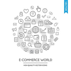 Vector Set of E-Commerce Modern Flat Thin Icons Inscribed in Round Shape