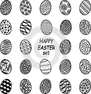 Vector set with Easter eggs with different decor and lettering happy easter set