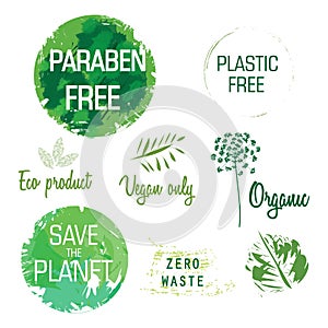 Vector set of eco, bio green logo, sticker, sign. Organic design template.