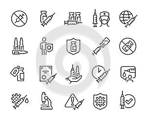 Vector Set of Editable Icons for Vaccination and Vaccines in Linear Style photo