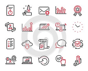 Vector Set of Education icons related to Sales diagram, Recovery data and Approved teamwork. Vector