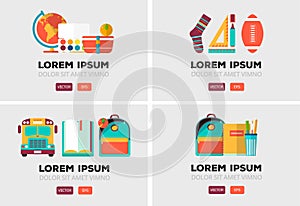 Vector set of education logos in flat style. Colorful back to school emblem. Design elements