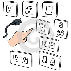 Vector set of electric switch and plug