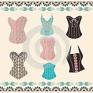 Vector of set elegant retro style corsets.