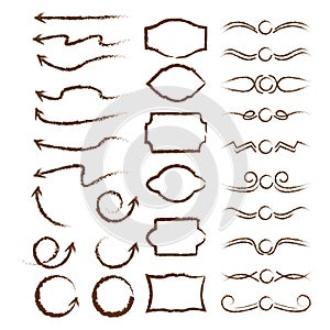 Vector set elements for design and page decoration. Set of dividers, frames, arrows for your ideas.