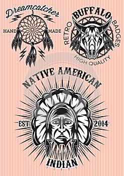 vector set of emblems on theme native American