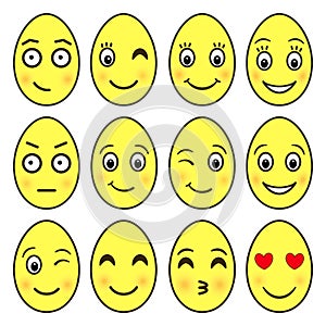 Vector set of emoji in the shape of Easter eggs EPS 10