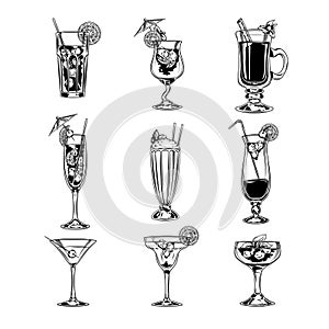 Vector set of empty cocktail glasses