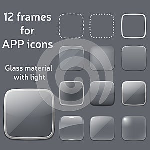 Vector set of empty glass frames for app icons