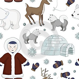 Vector set of eskimo characters pattern