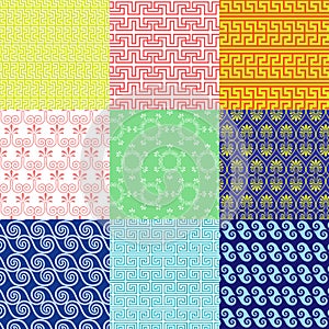 Vector set of ethnic Greek geometric and floral patterns