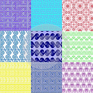 Vector set of ethnic Greek geometric seamless patterns