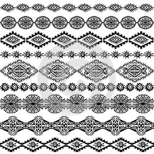 Vector set of ethnic seamless borders. Collection of pattern brushes inside