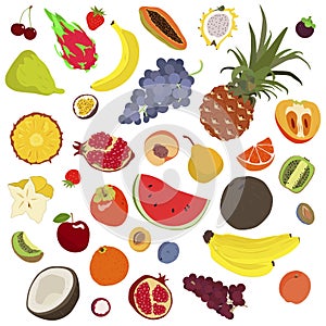 Vector set of exotic fruits. Template with colorful fruits for design menus, recipes