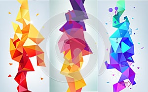 Vector set of faceted 3d crystal colorful shapes, banners.