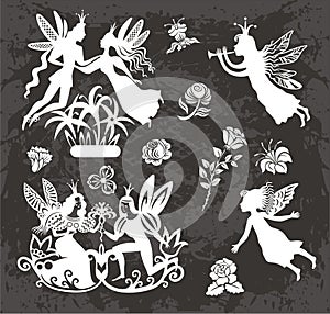 Vector set with fairys and flowers