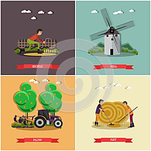 Vector set of farming posters, banners in flat style. photo