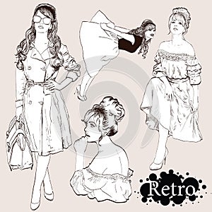 Vector set : fashion ladies look in 50s style