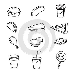 Vector set of fastfood doodle
