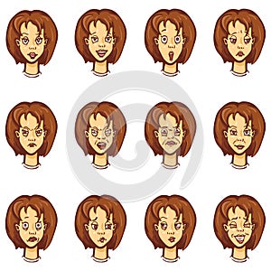 Vector Set of Female Character Emotions