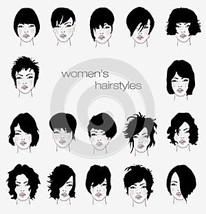 Vector set of female hair styles