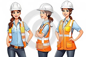 vector set of female workersvector set of female workersvector set of young women in different clothes and helmets