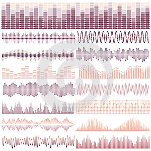 Vector set of fifteen sound waves. Audio equalizer. Sound & audio waves