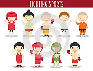 Vector Set of Fighting Sports in cartoon style photo