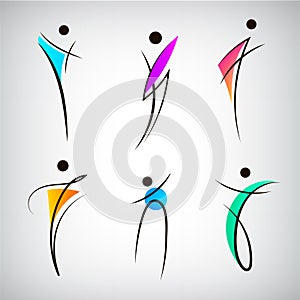 Vector set of figure line silhouette logos, human, men, sport and dancing signs.