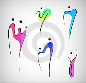 Vector set of figure line silhouette logos, human, men, sport and dancing signs. Abstract stylized people