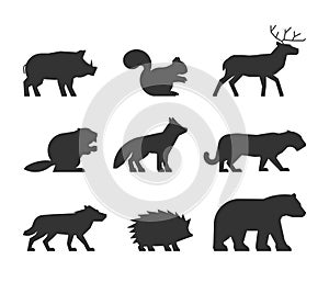 Vector set of figures of wild animals.