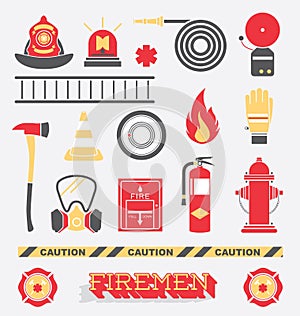 Vector Set: Firefighter Flat Icons and Symbols