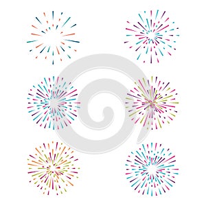 Vector set with fireworks on white background