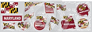 Vector set of flags of the American state of Maryland in different designs