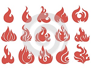 Vector set of flame. A collection of stylized fires. Abstract fire.