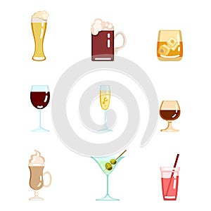 Vector Set of Flat Alcohol Icons