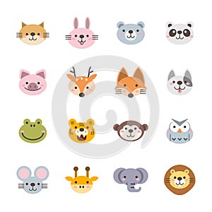 Vector set of flat animal icons on white background