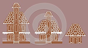 Vector set of flat biscuit gingerbread houses