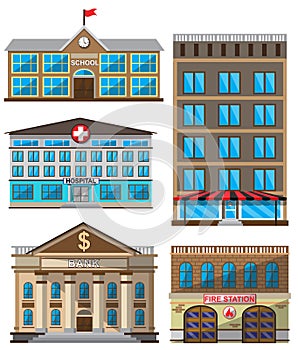 Vector set of flat buildings decorative icons