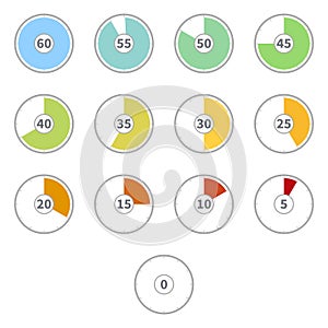 Vector Set of Flat Color Round Dial Clocks with Numbers. photo