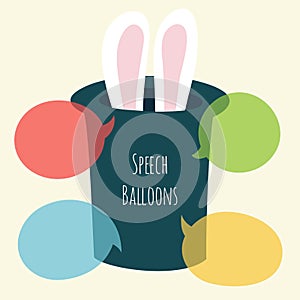 Vector speech bubble, magic hat and bunny ears