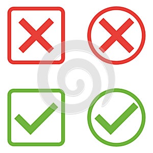 Vector Set of Flat Design Check Marks Icons. Different Variations of Ticks and Crosses Represents Confirmation