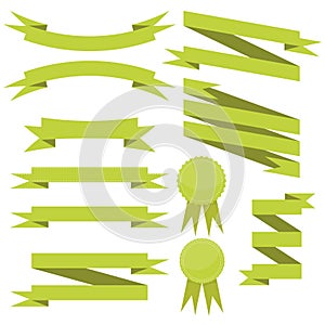 Vector set of flat green ribbons