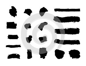 Vector Set of Flat Ink Strokes, Black Grunge Elements Isolated Brush Smears.